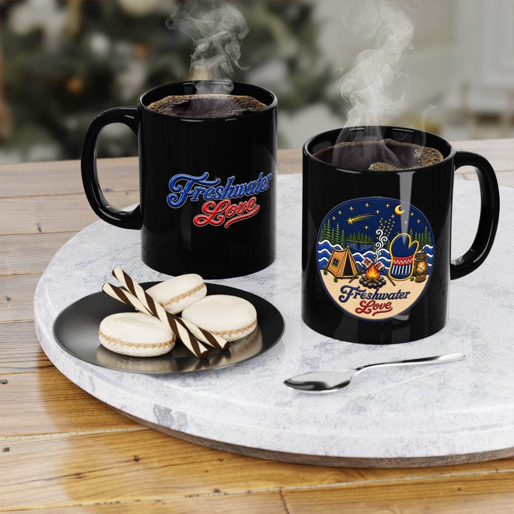 Lakeside Glow Black Ceramic Mug — 11 oz