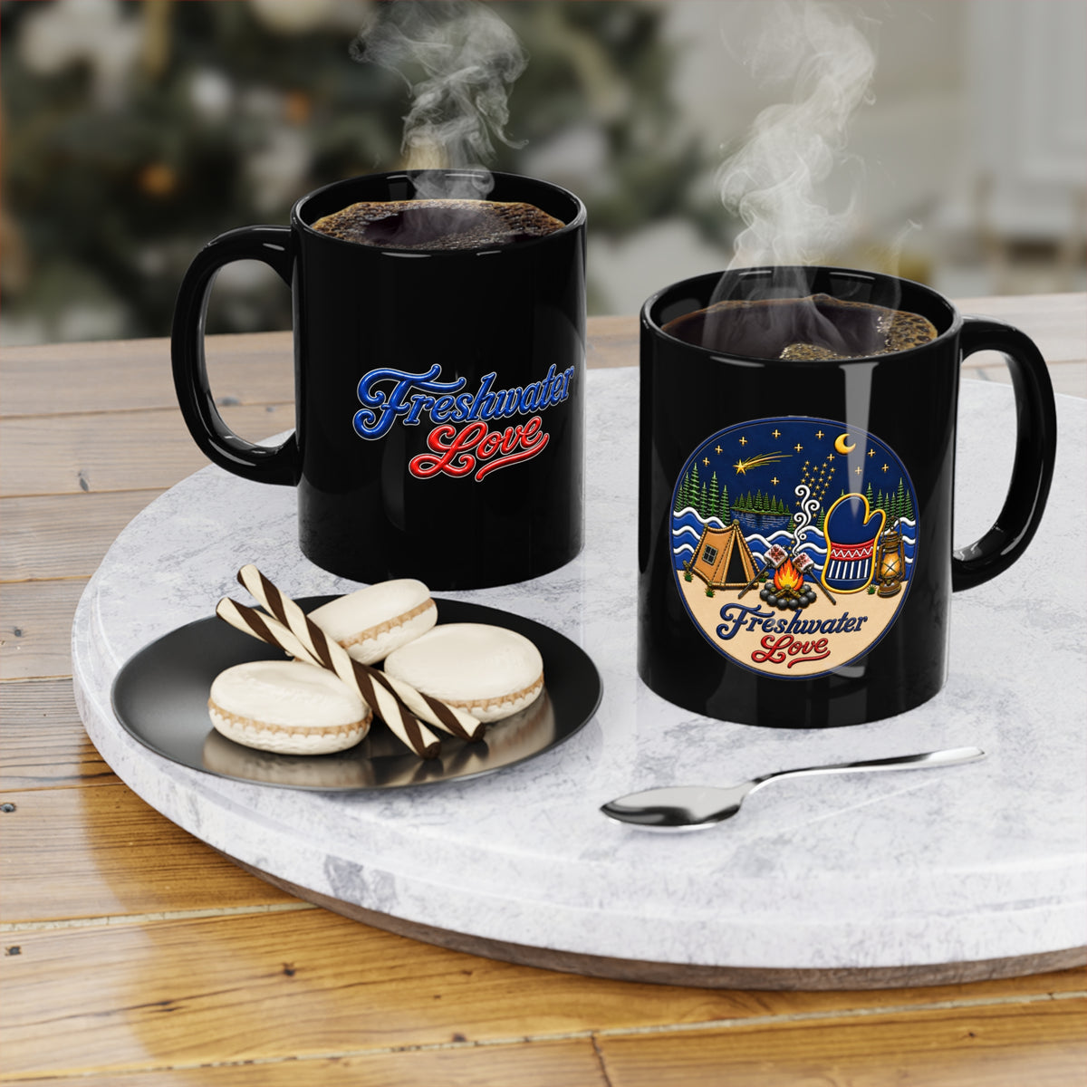 Lakeside Glow Black Ceramic Mug — 11 oz