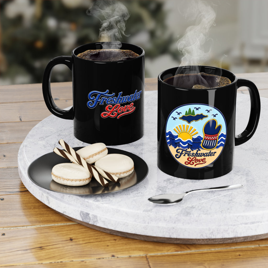 Shoreline Retreat Black Ceramic Mug — 11 oz