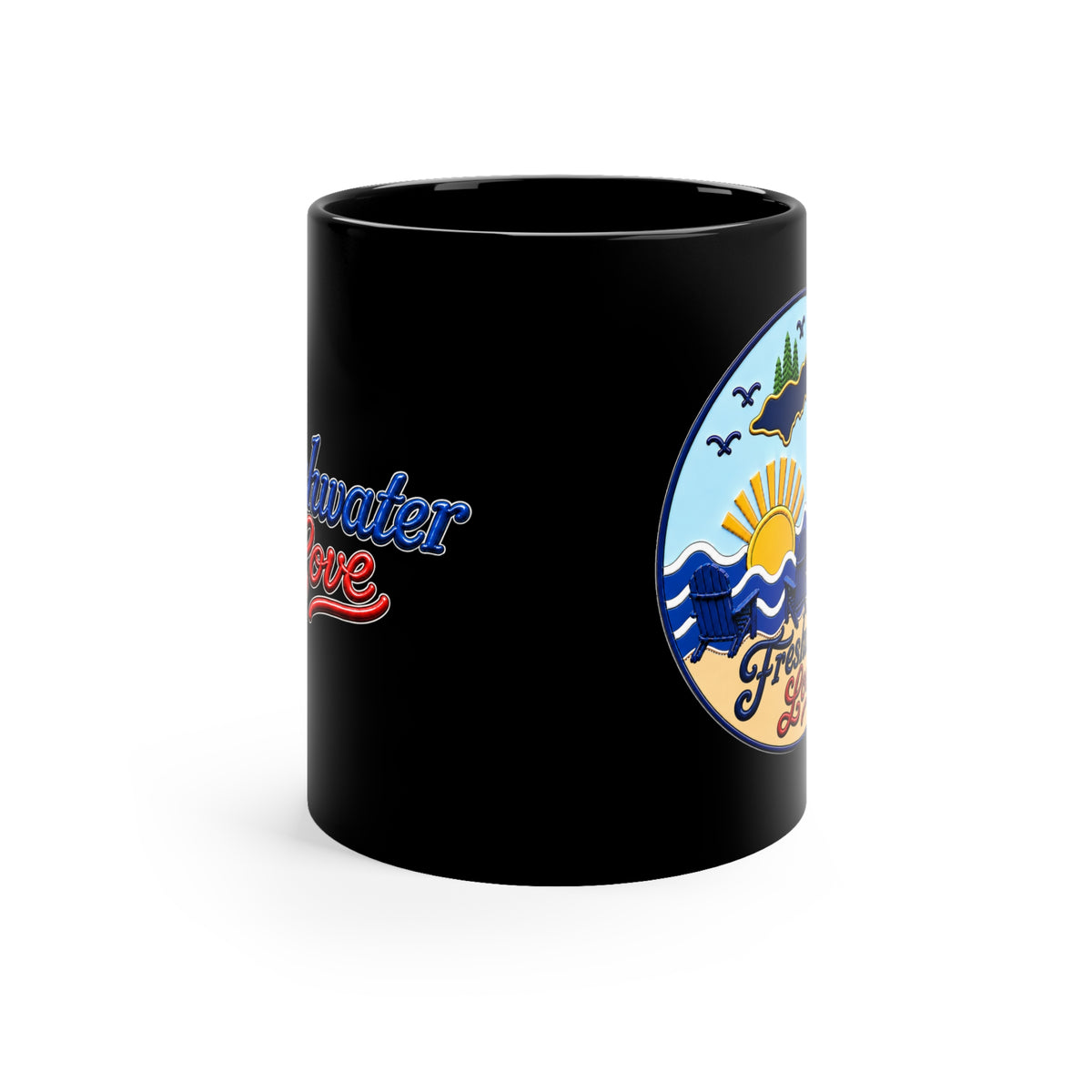 Shoreline Retreat Black Ceramic Mug — 11 oz
