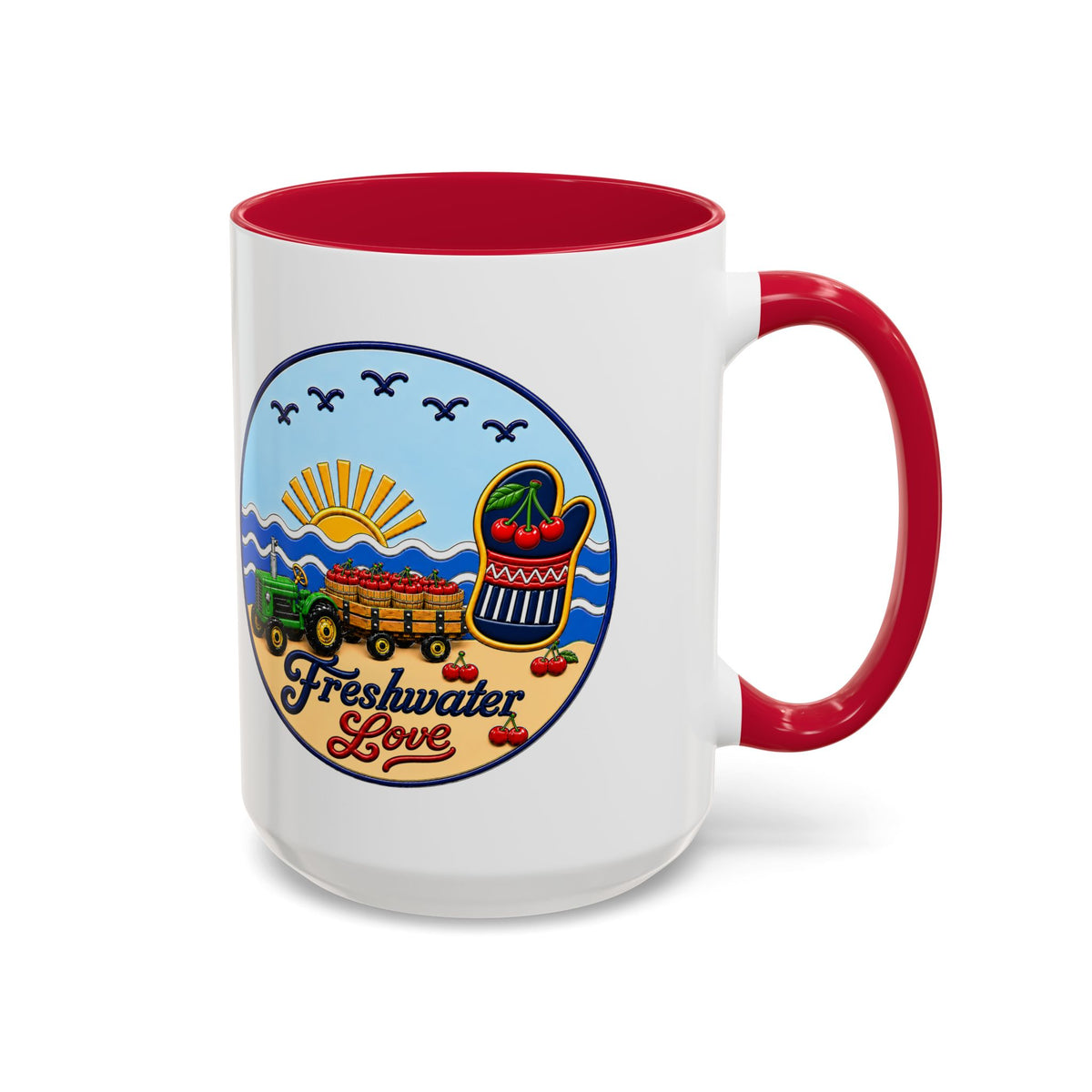 Cherry Harvest Tractor & Wagon Ceramic Mug — 15 oz