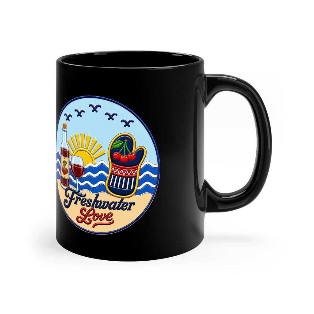 Cherry Harvest Cherry Wine Black Ceramic Mug — 11 oz