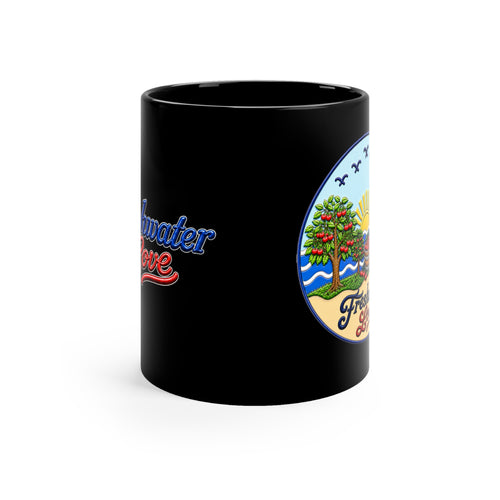 Cherry Harvest Morning Orchard Black Ceramic Mug — 11 oz