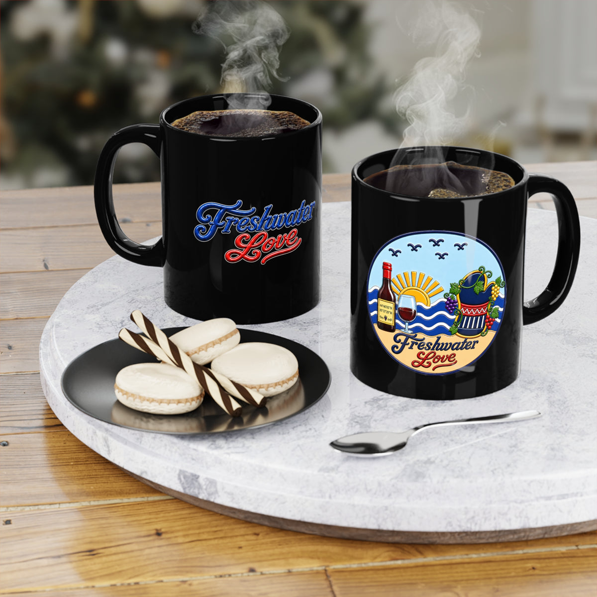 Cellar & Vine Black Ceramic Mug — 11 oz