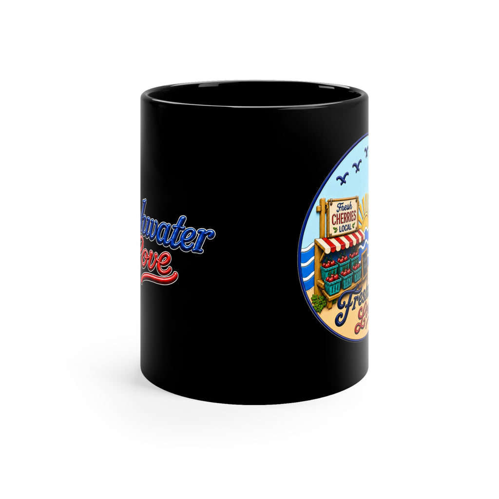 Cherry Harvest Farm Market Black Ceramic Mug — 11 oz