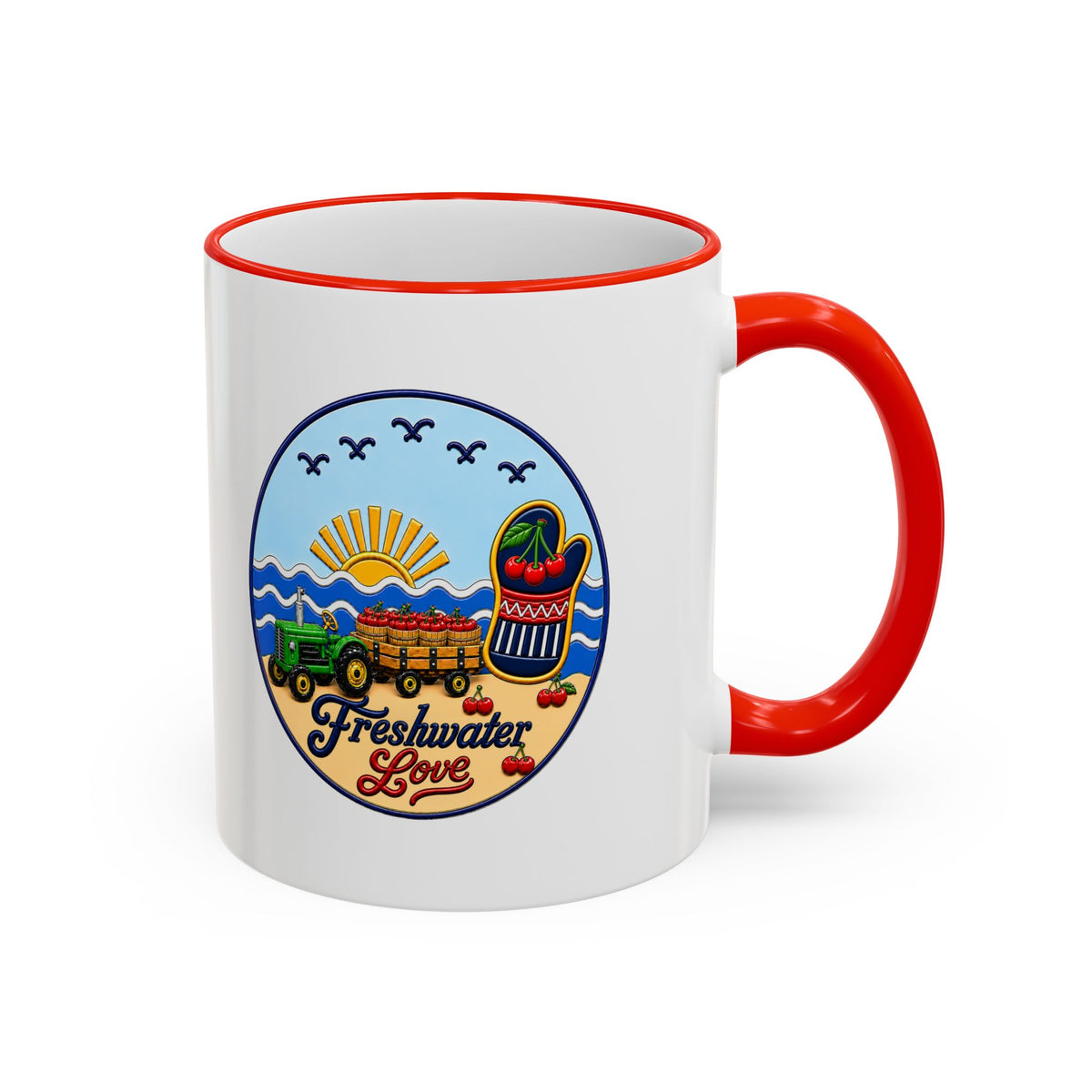 Cherry Harvest Tractor & Wagon Ceramic Mug — 11 oz