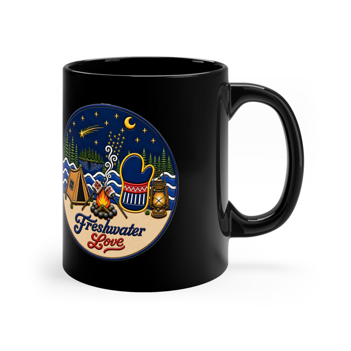Lakeside Glow Black Ceramic Mug — 11 oz
