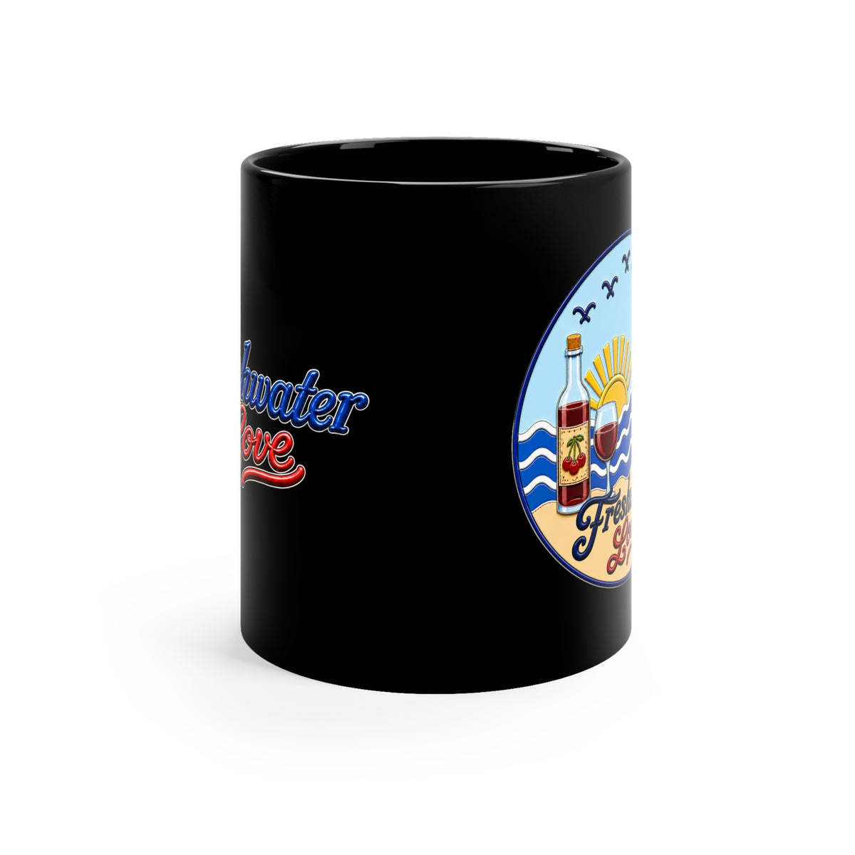 Cherry Harvest Cherry Wine Black Ceramic Mug — 11 oz