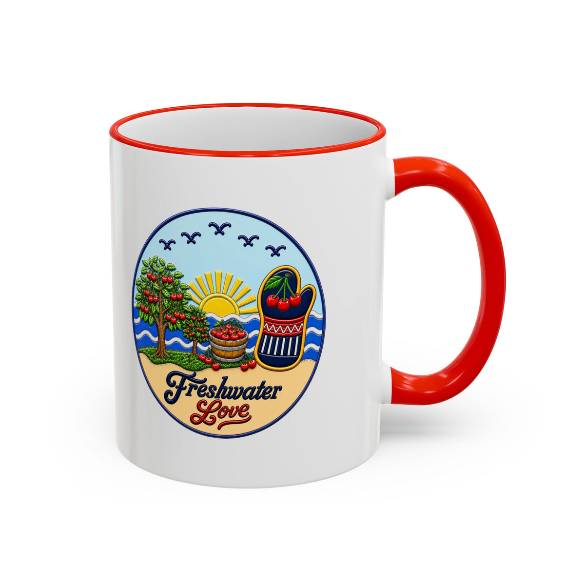 Cherry Harvest Morning Orchard Ceramic Mug — 11 oz
